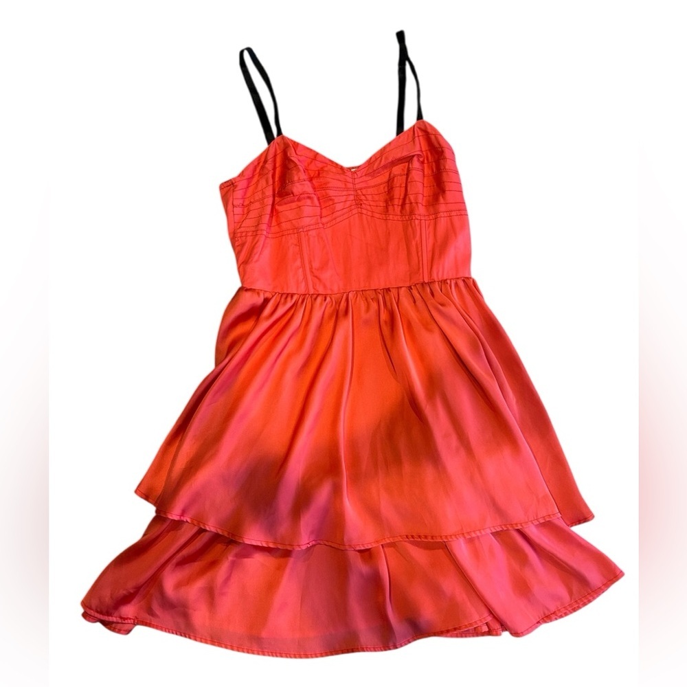 Vintage Y2K Layered Ruffle Mini Dress Corset Top Sleeveless Coral 80s vibes